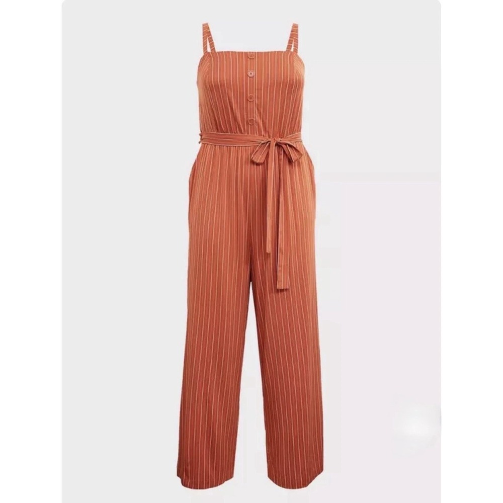 Torrid Women's Size 3X Orange Striped Belted Wide-Leg Sleeveless Jumpsuit